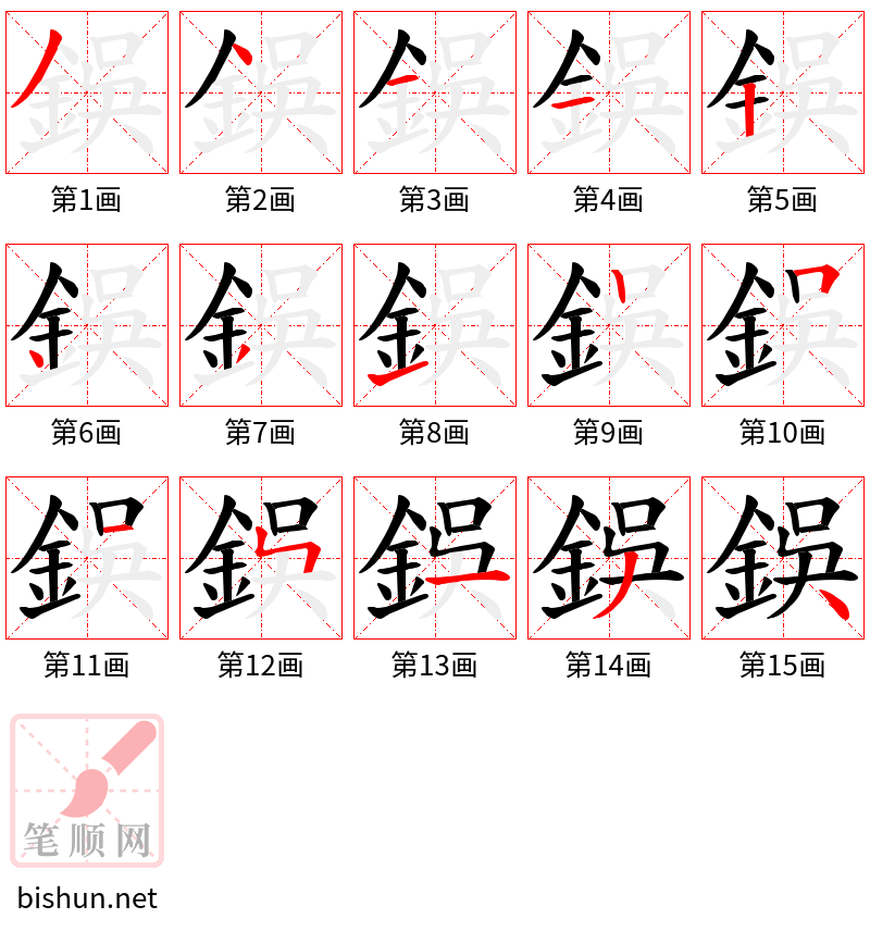 鋘 笔顺规范