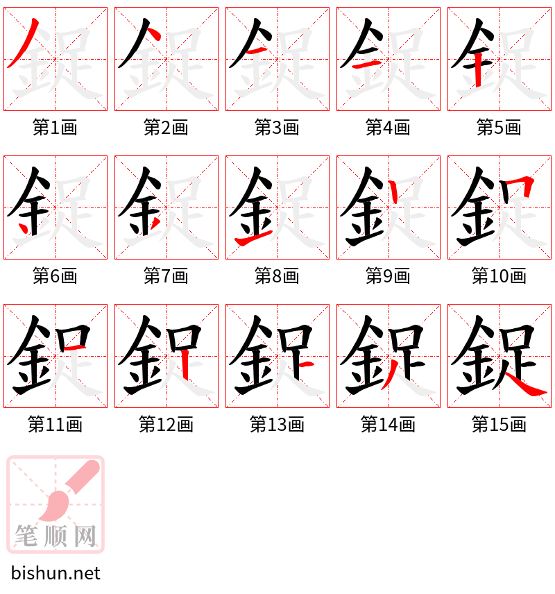 鋜 笔顺规范