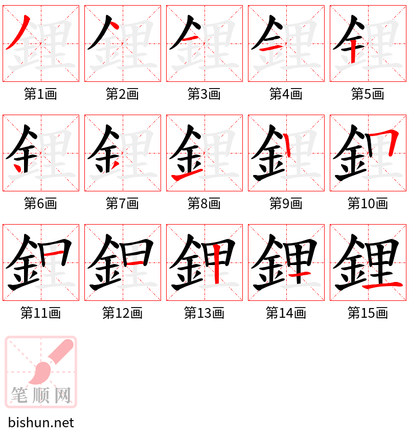 鋰 笔顺规范