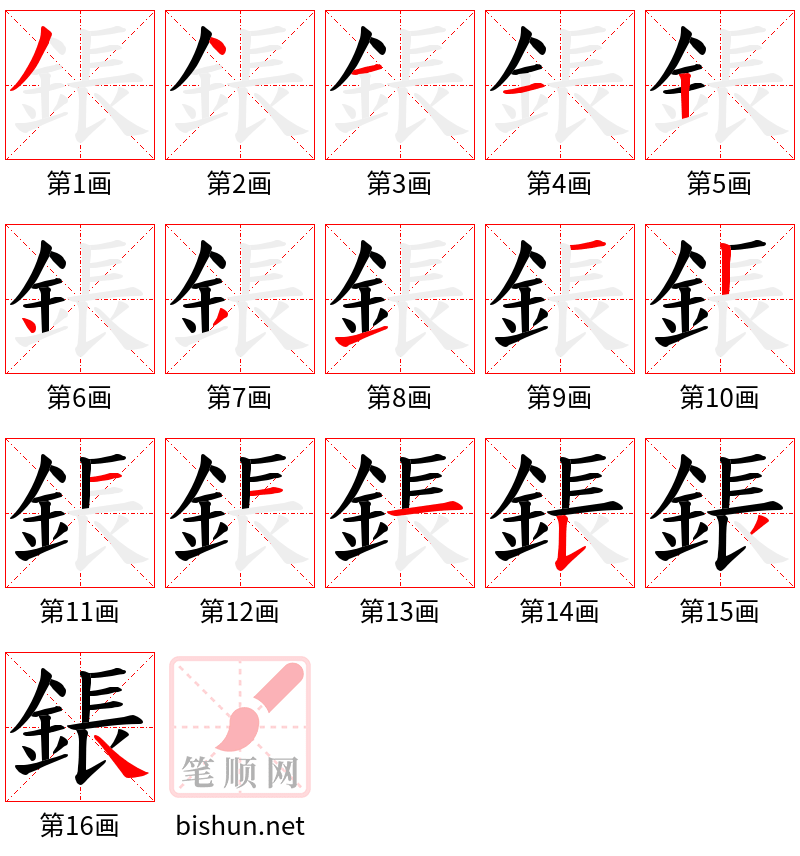 鋹 笔顺规范