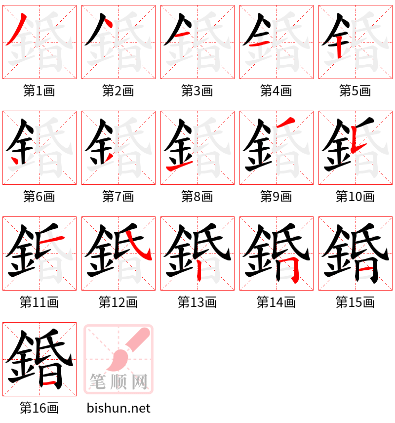 錉 笔顺规范