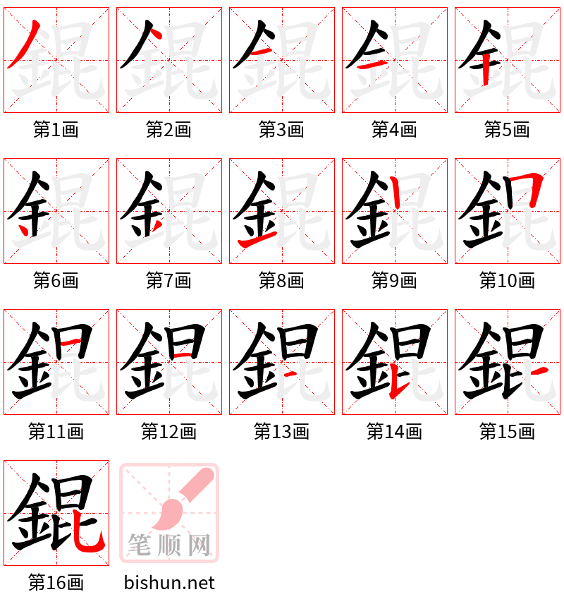 錕 笔顺规范