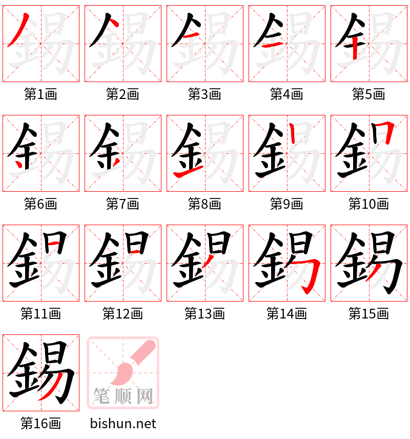 錫 笔顺规范