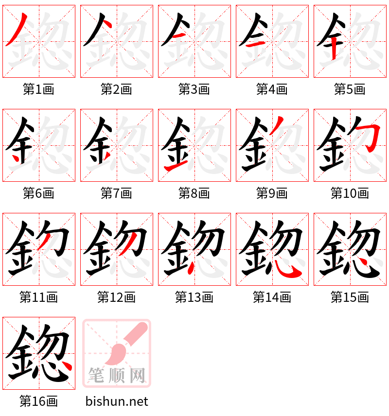 鍃 笔顺规范