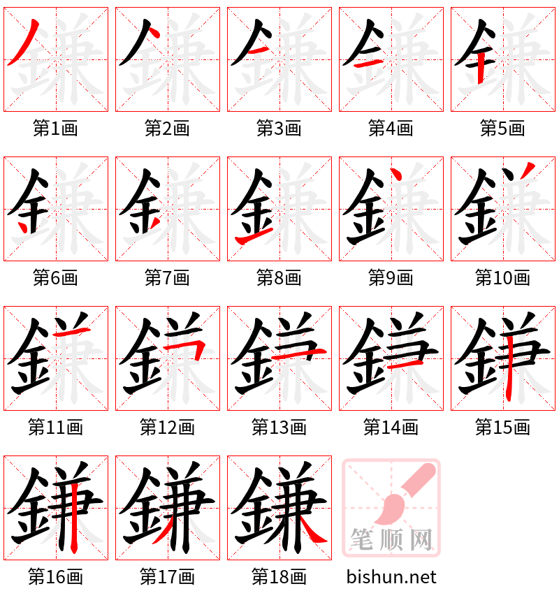 鎌 笔顺规范