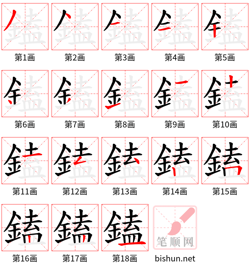 鎑 笔顺规范