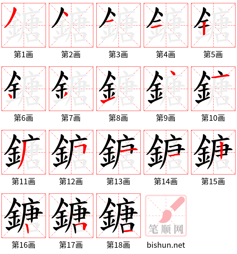 鎕 笔顺规范