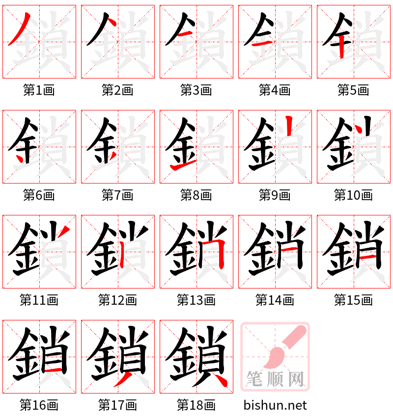 鎖 笔顺规范