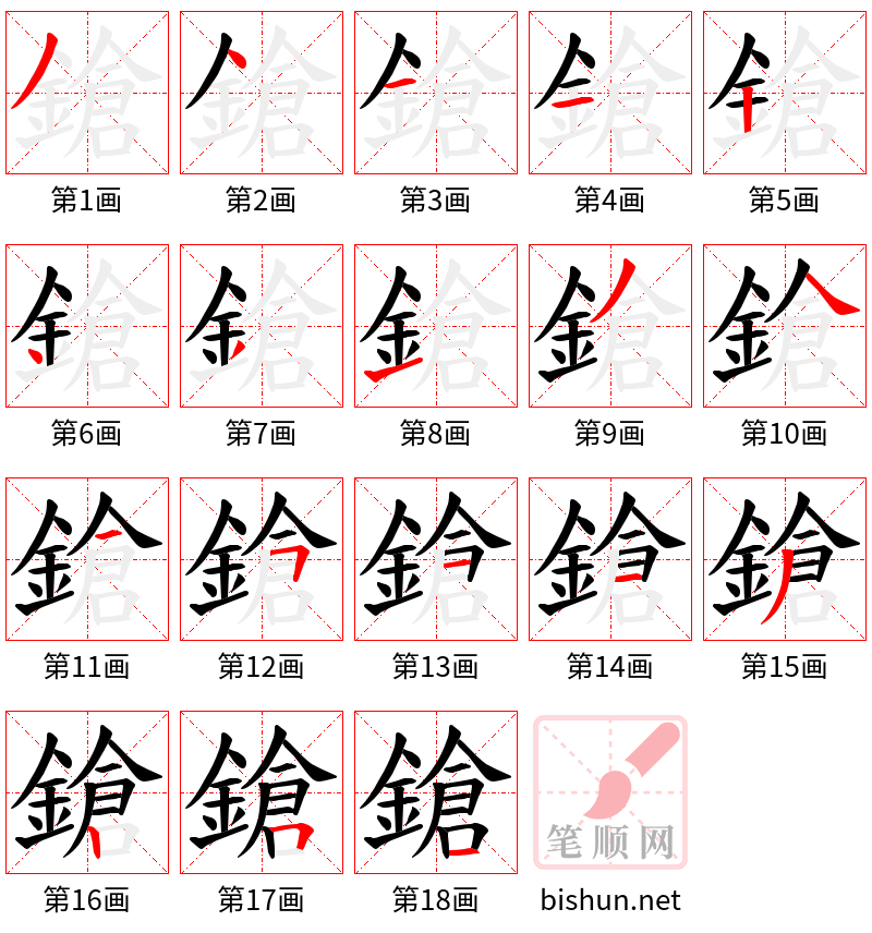 鎗 笔顺规范