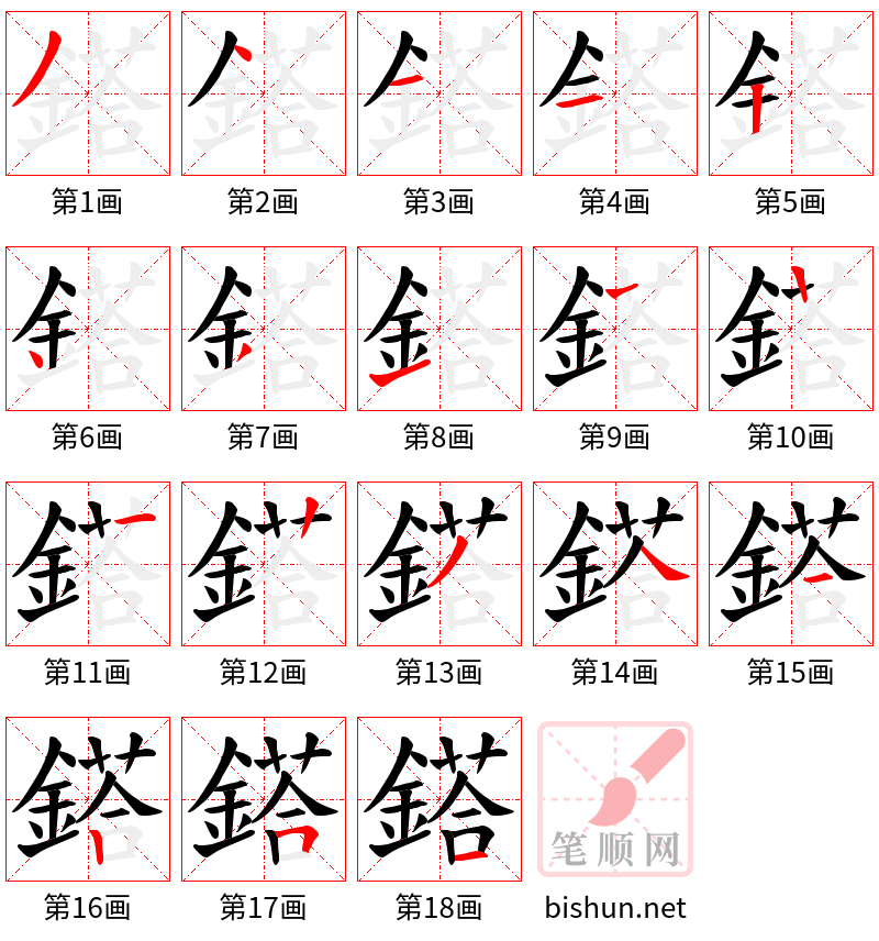 鎝 笔顺规范