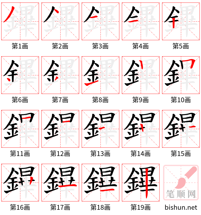 鏎 笔顺规范