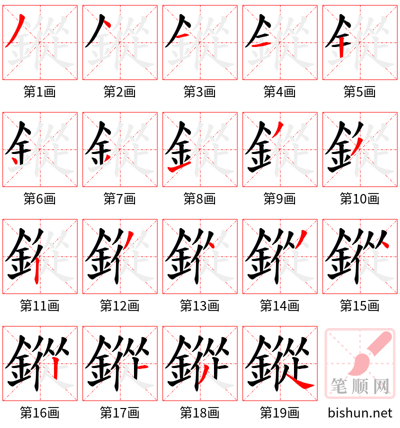 鏦 笔顺规范