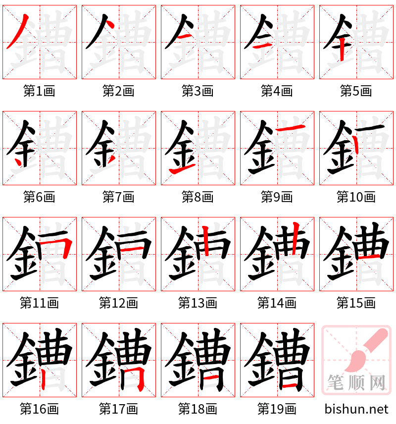 鏪 笔顺规范