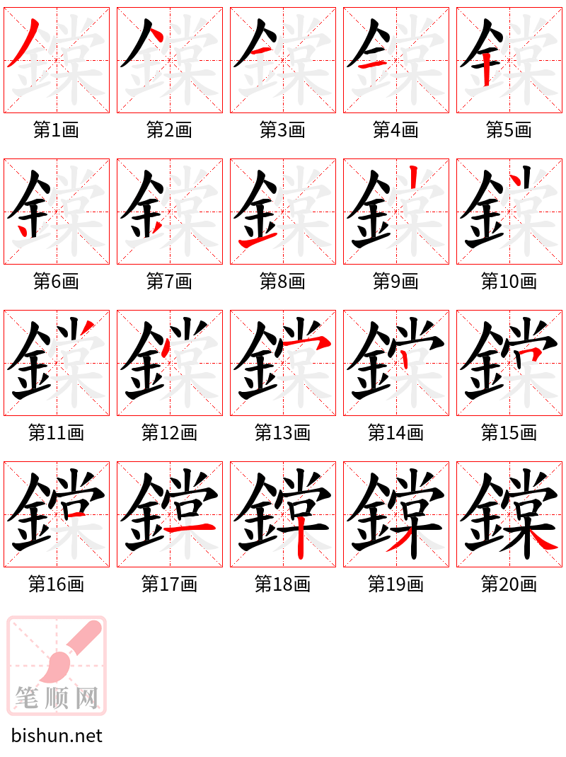 鏿 笔顺规范