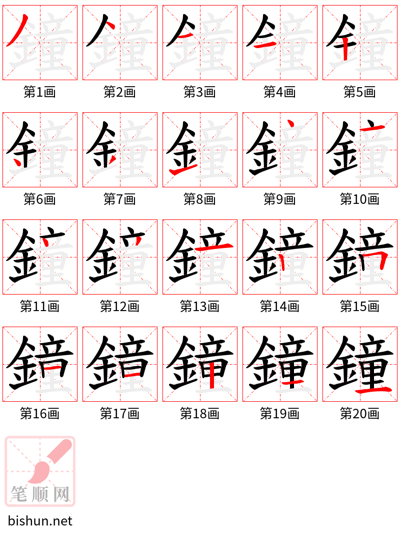 鐘 笔顺规范