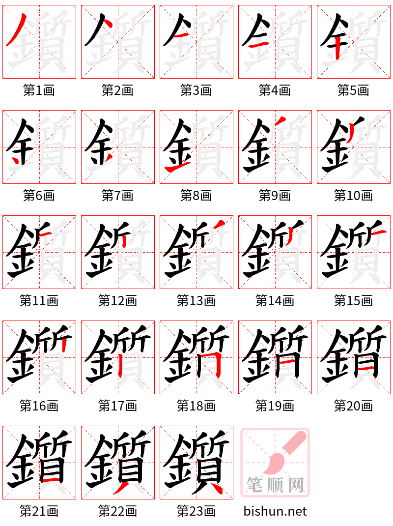 鑕 笔顺规范