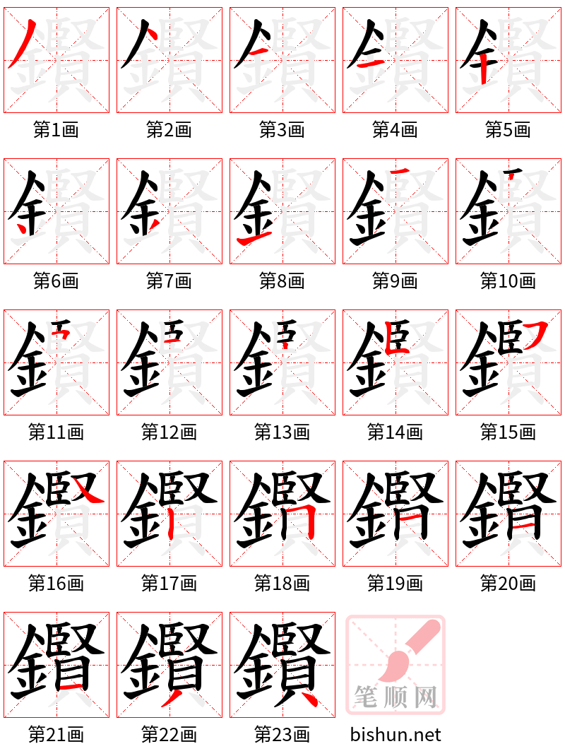 鑦 笔顺规范