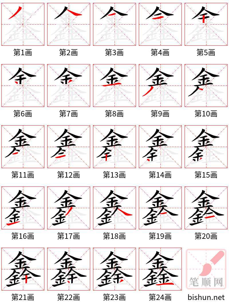 鑫 笔顺规范