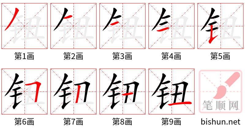 钮 笔顺规范