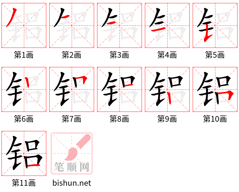 铝 笔顺规范