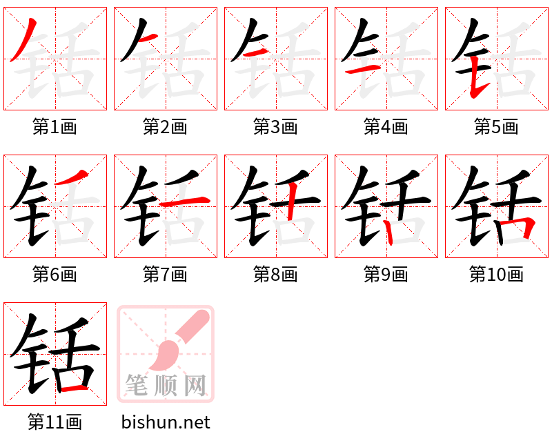 铦 笔顺规范