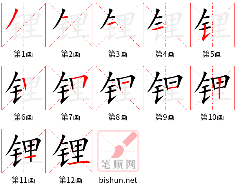 锂 笔顺规范