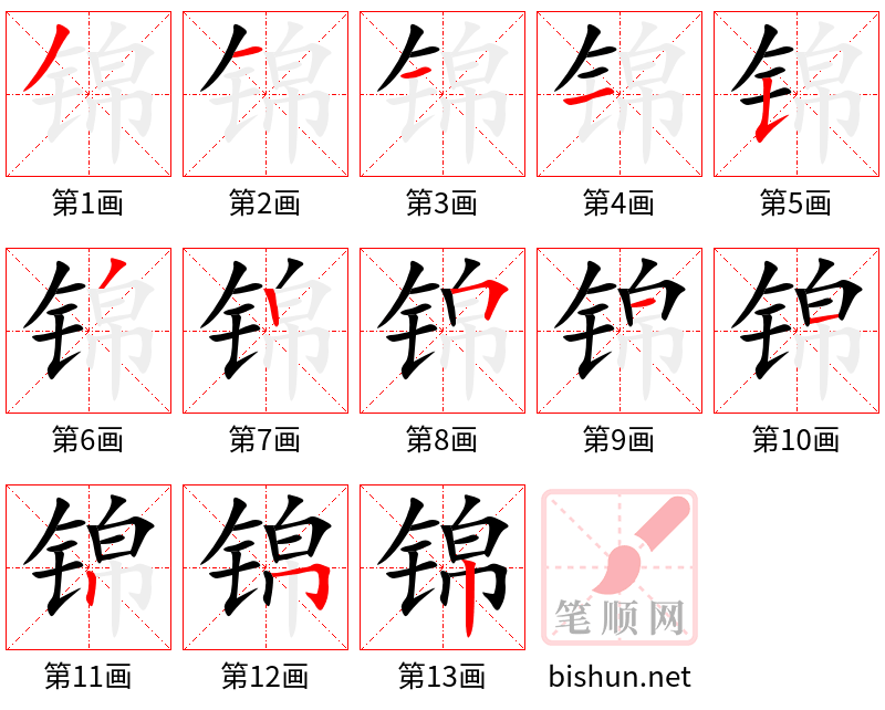 锦 笔顺规范