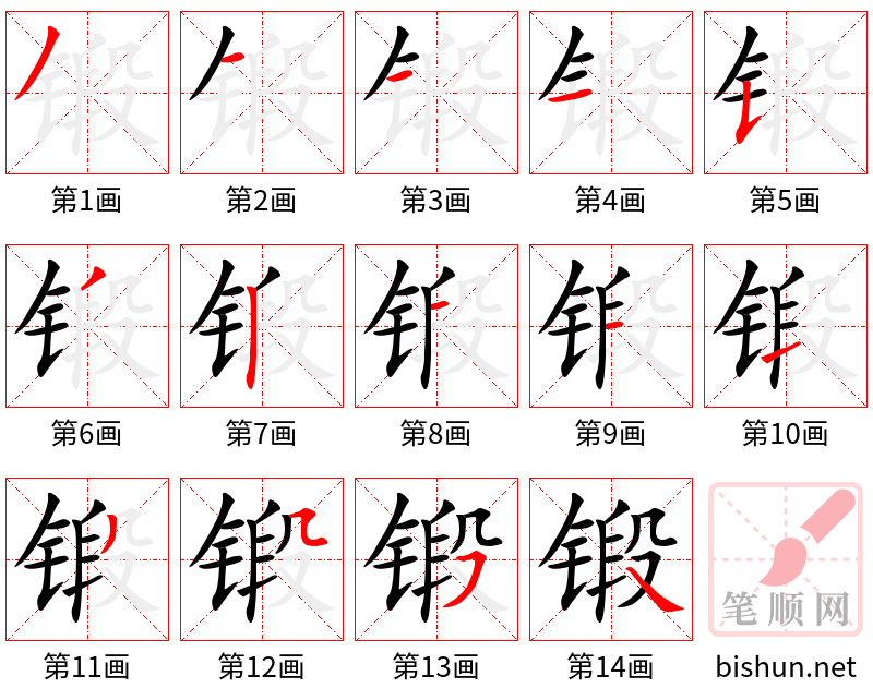 锻 笔顺规范