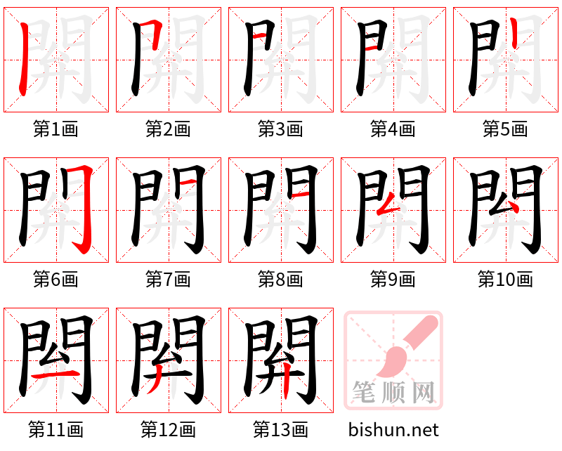 閞 笔顺规范