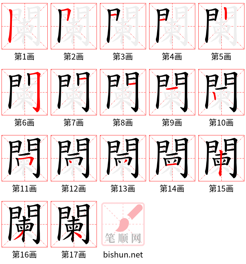 闌 笔顺规范