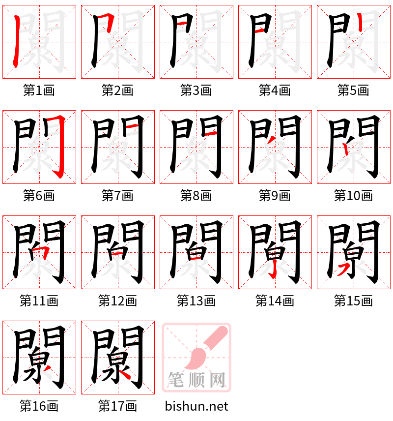 闎 笔顺规范