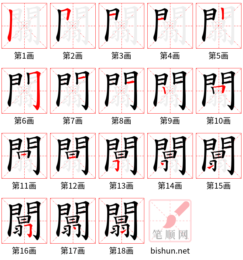 闒 笔顺规范