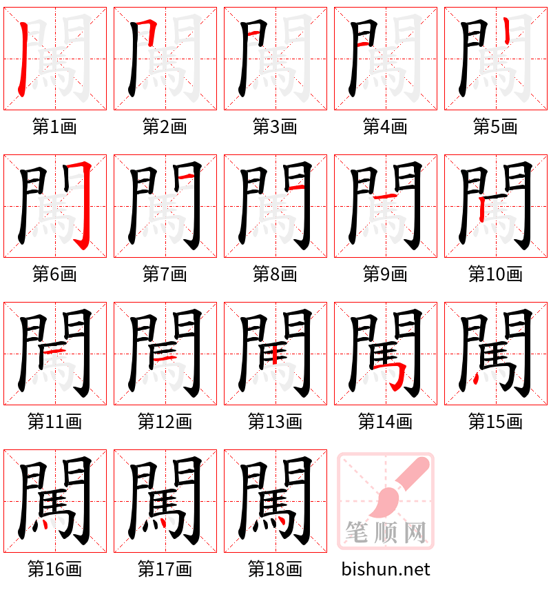 闖 笔顺规范