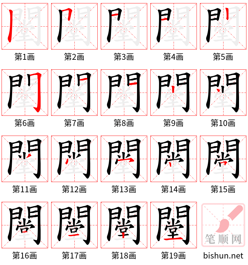 闛 笔顺规范