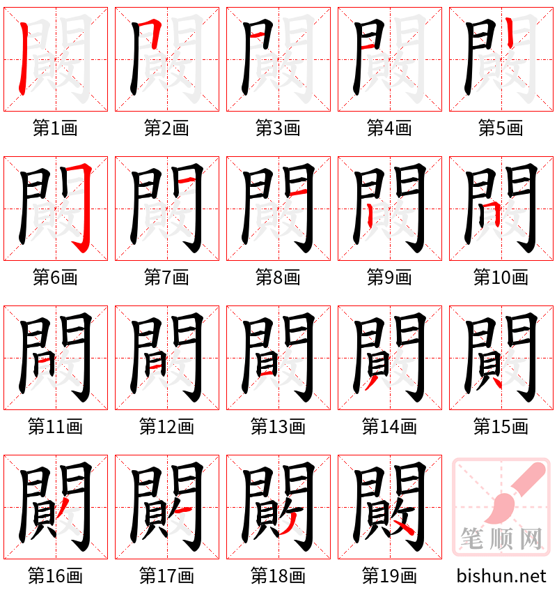 闝 笔顺规范