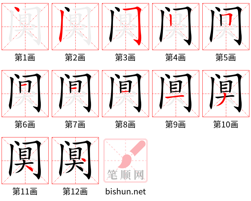 阒 笔顺规范