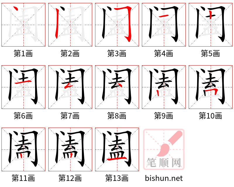 阖 笔顺规范