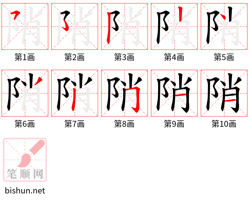 陗 笔顺规范