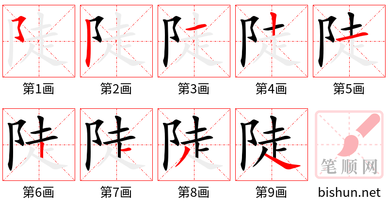 陡 笔顺规范