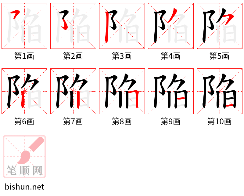 陥 笔顺规范