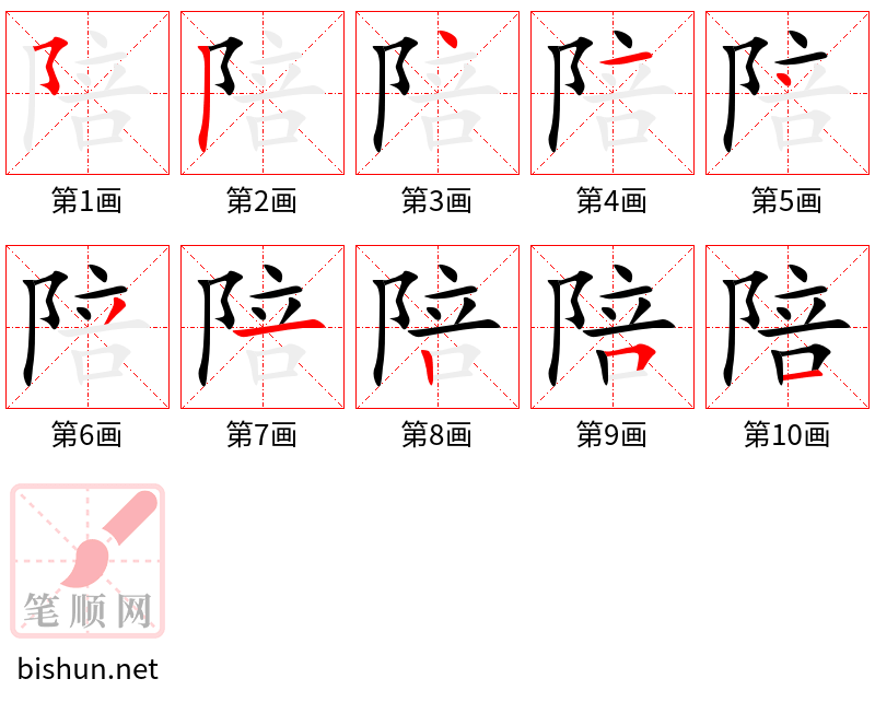 陪 笔顺规范