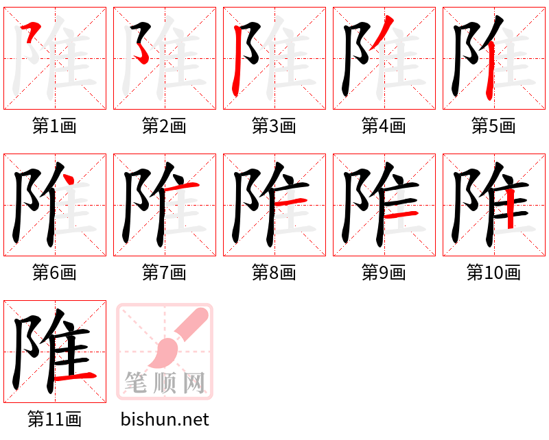 陮 笔顺规范