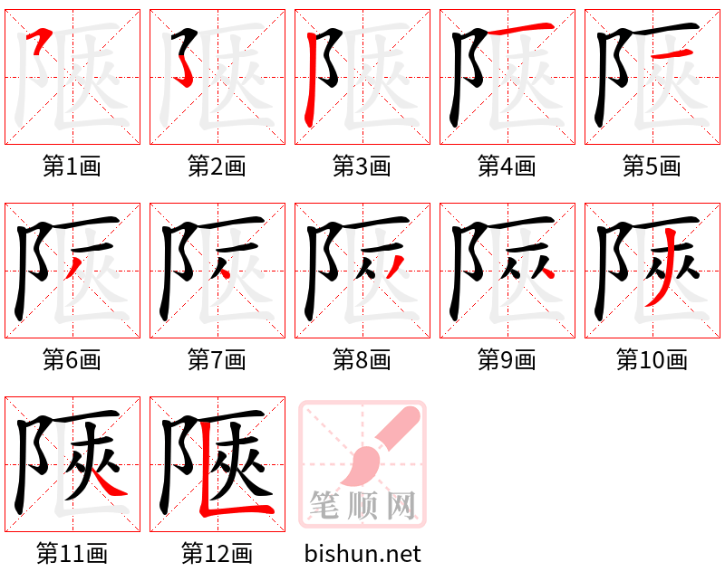 陿 笔顺规范