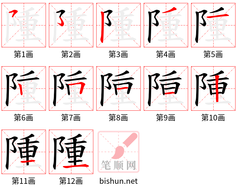 隀 笔顺规范