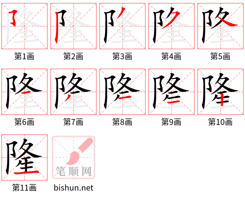 隆 笔顺规范