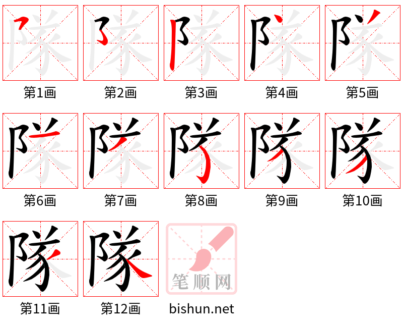 隊 笔顺规范