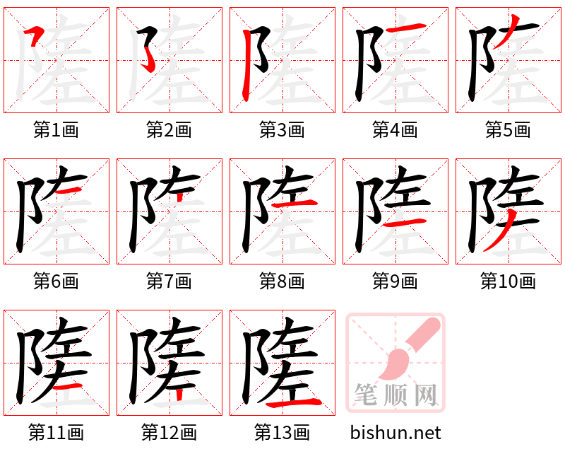 隓 笔顺规范