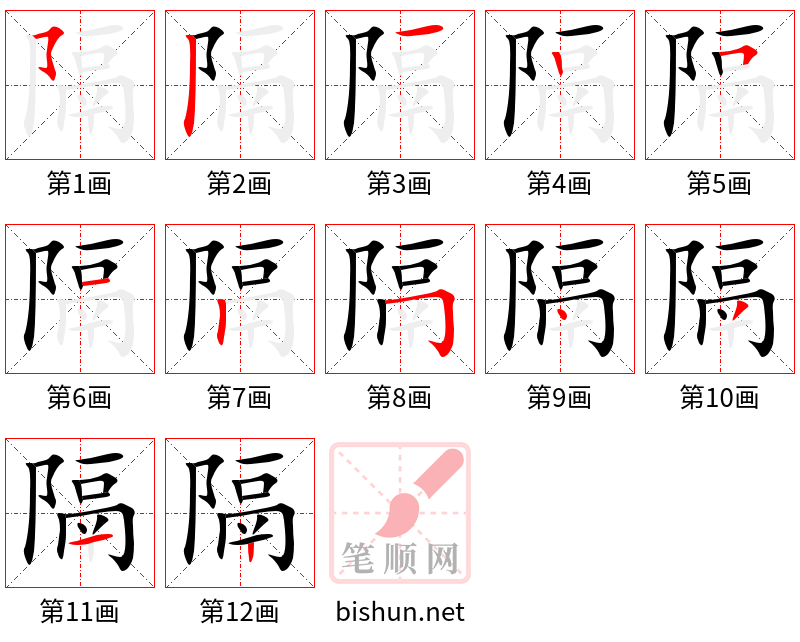 隔 笔顺规范