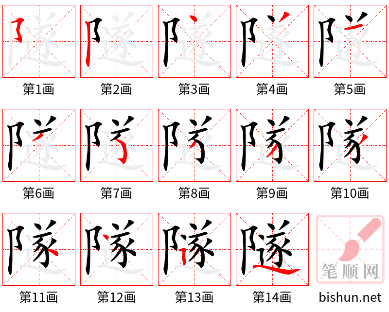 隧 笔顺规范