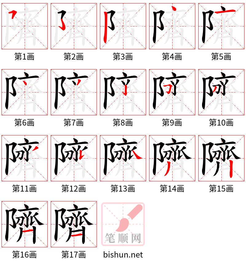 隮 笔顺规范